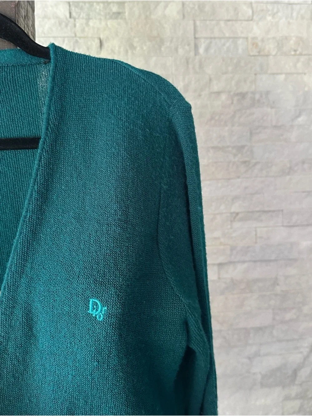 Christian Dior Teal Green Vintage Cardigan Sweater with Drop Pockets Size M - Picture 3 of 7